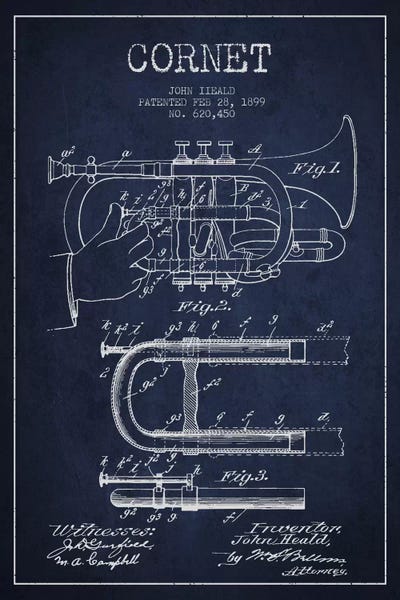 Music Blueprints: Cornet Navy Blue Patent Blueprint by Aged Pixel