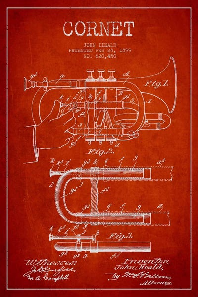 Cornet Red Patent Blueprint by Aged Pixel framed wall art