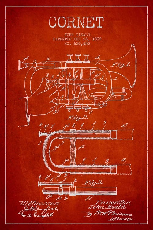 Cornet Red Patent Blueprint by Aged Pixel wall art