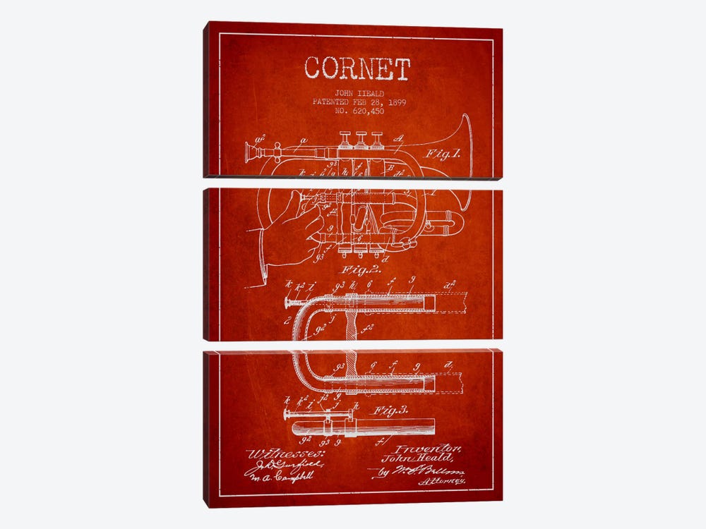 Cornet Red Patent Blueprint by Aged Pixel 3-piece Art Print