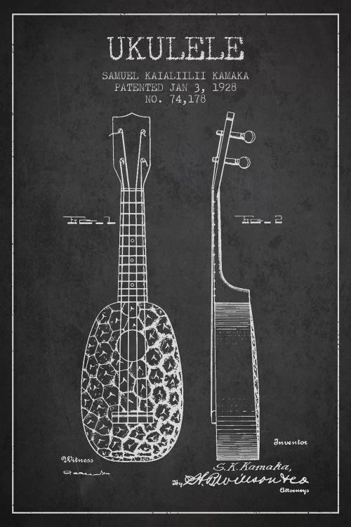 Ukulele Charcoal Patent Blueprint