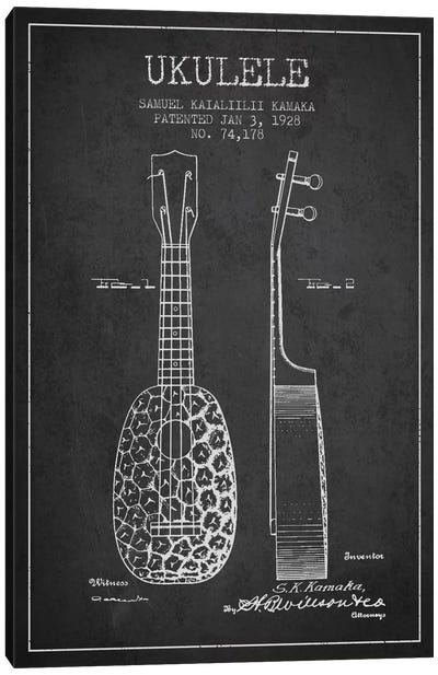 Ukulele Charcoal Patent Blueprint Canvas Art Print - Aged Pixel: Music