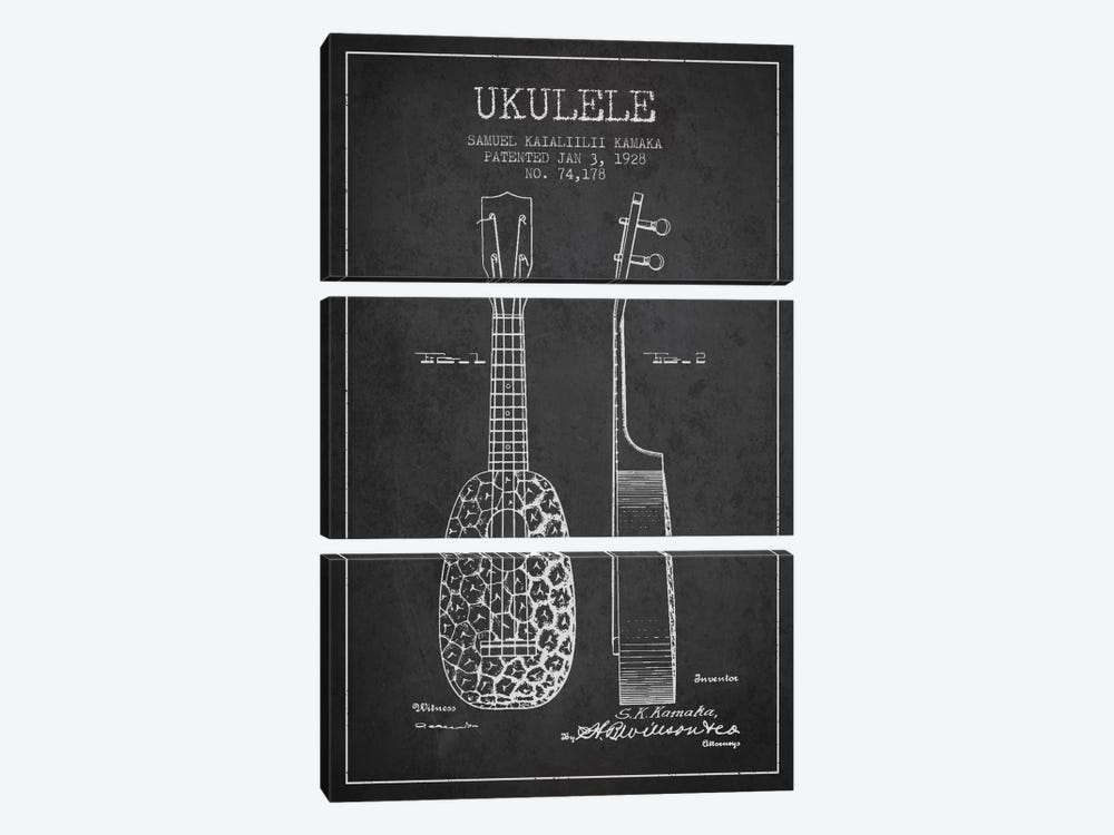 Ukulele Charcoal Patent Blueprint by Aged Pixel 3-piece Art Print