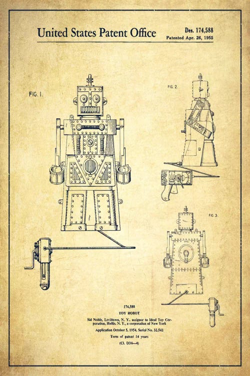 Toy Robot Vintage Patent Blueprint by Aged Pixel wall art