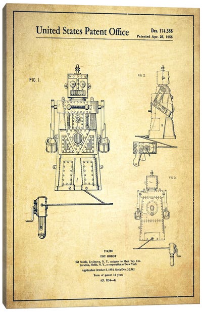 Toy Robot Vintage Patent Blueprint Canvas Art Print - Toys