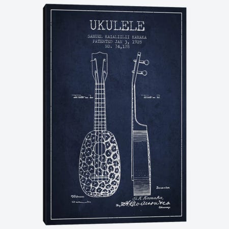 Ukulele Navy Blue Patent Blueprint Canvas Print #ADP1011} by Aged Pixel Canvas Print