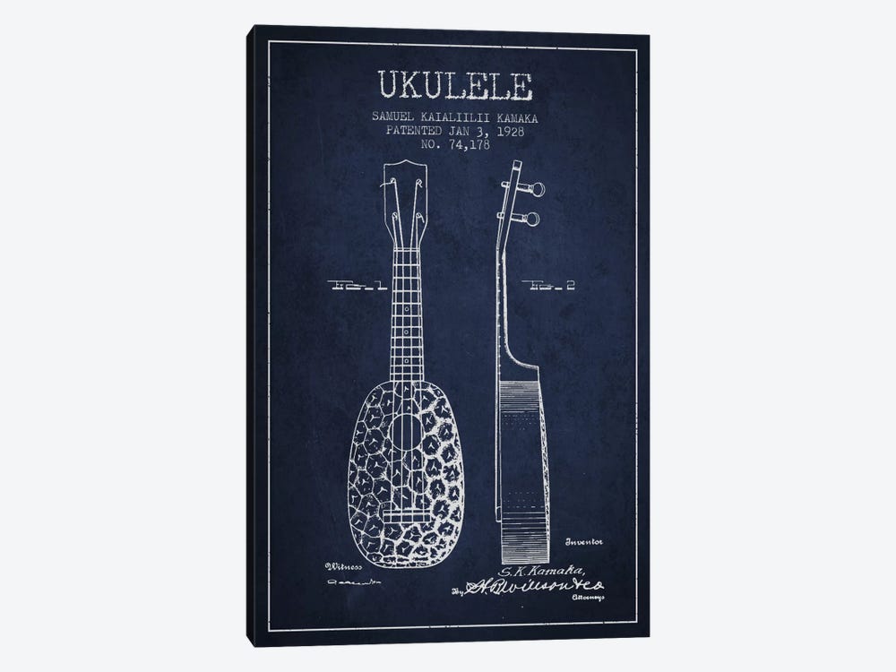 Ukulele Navy Blue Patent Blueprint by Aged Pixel 1-piece Canvas Artwork