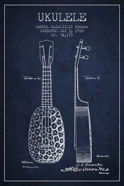 Aged Pixel: Ukulele Navy Blue Patent Blueprint by Aged Pixel