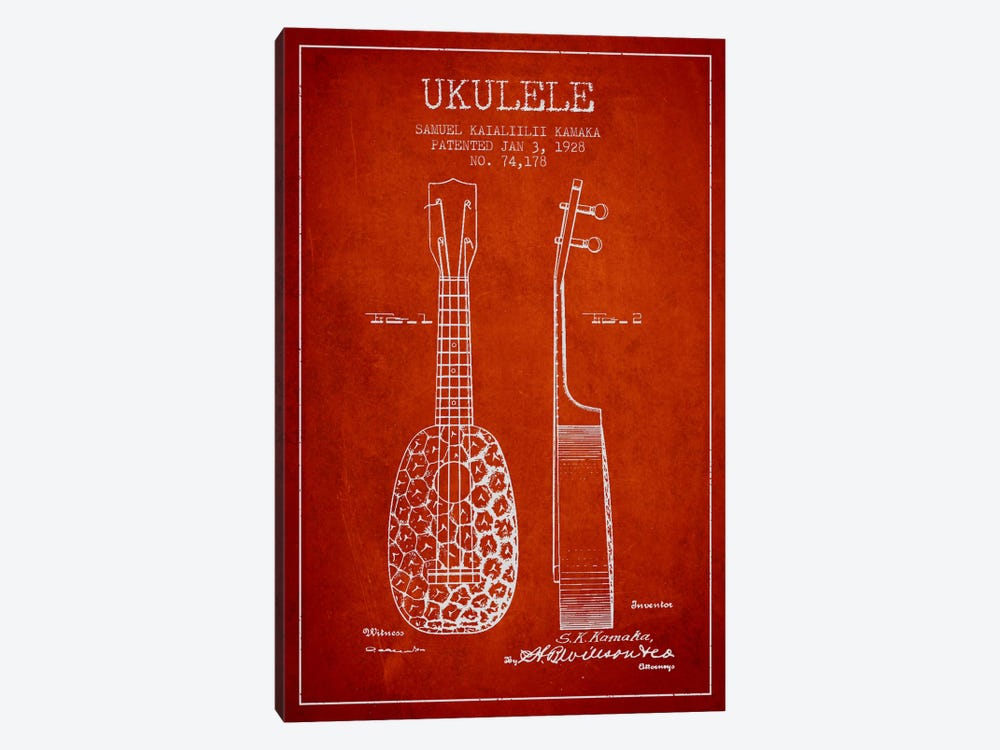 Ukulele Red Patent Blueprint by Aged Pixel 1-piece Art Print
