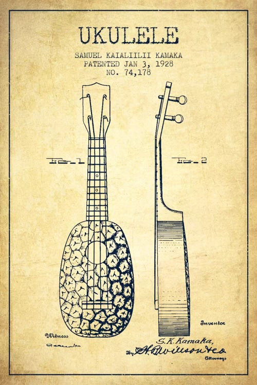 Ukulele Vintage Patent Blueprint
