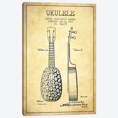 Ukulele Vintage Patent Blueprint Canvas Print #ADP1013} by Aged Pixel Art Print