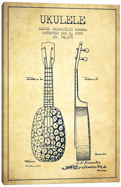 Ukulele Vintage Patent Blueprint Canvas Art Print - Music Blueprints