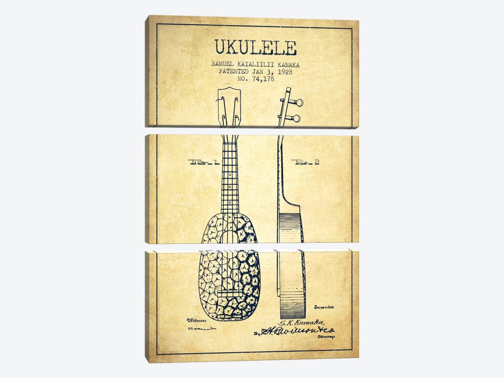Ukulele Vintage Patent Blueprint by Aged Pixel 3-piece Canvas Wall Art