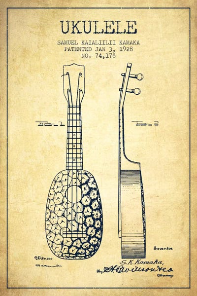 Music Blueprints: Ukulele Vintage Patent Blueprint by Aged Pixel