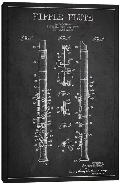 Fipple Flute Charcoal Patent Blueprint Canvas Art Print - Music Blueprints
