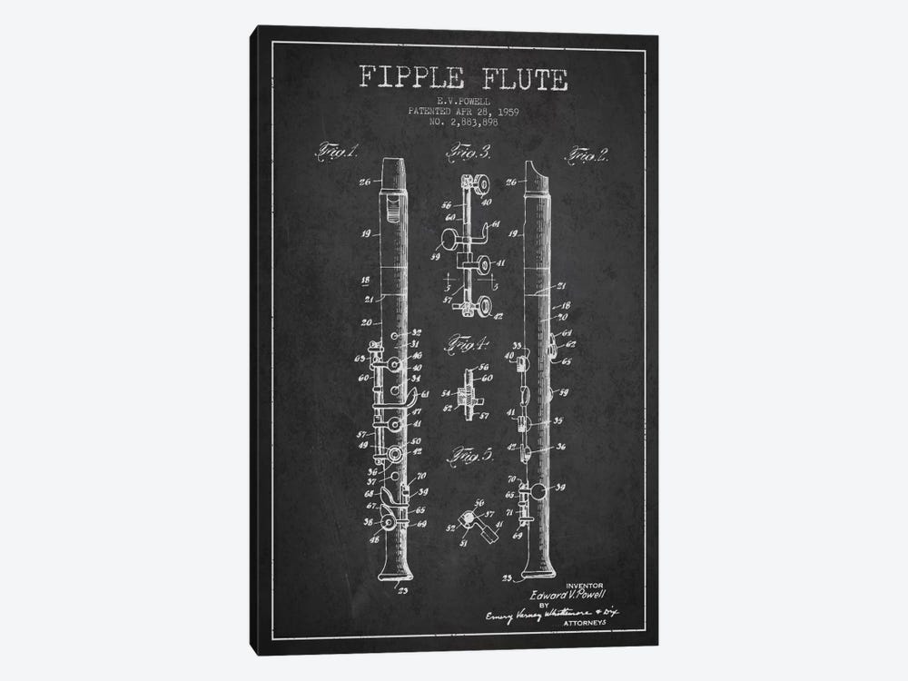 Fipple Flute Charcoal Patent Blueprint by Aged Pixel 1-piece Canvas Print