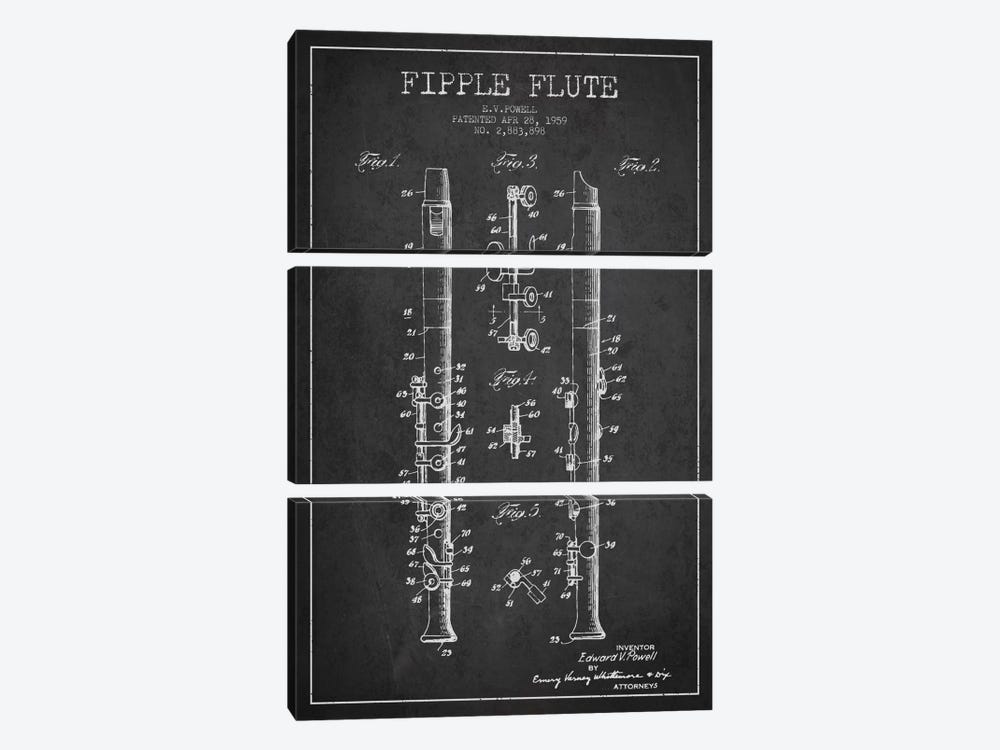 Fipple Flute Charcoal Patent Blueprint by Aged Pixel 3-piece Canvas Print