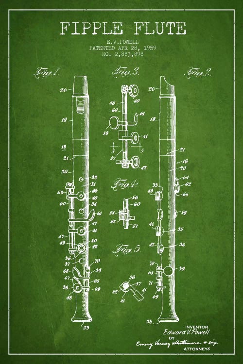 Fipple Flute Green Patent Blueprint