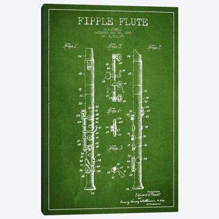 Fipple Flute Green Patent Blueprint Canvas Print #ADP1015} by Aged Pixel Canvas Wall Art