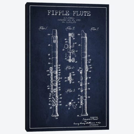 Fipple Flute Navy Blue Patent Blueprint Canvas Print #ADP1016} by Aged Pixel Canvas Art