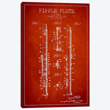 Fipple Flute Red Patent Blueprint Canvas Print #ADP1017} by Aged Pixel Canvas Art