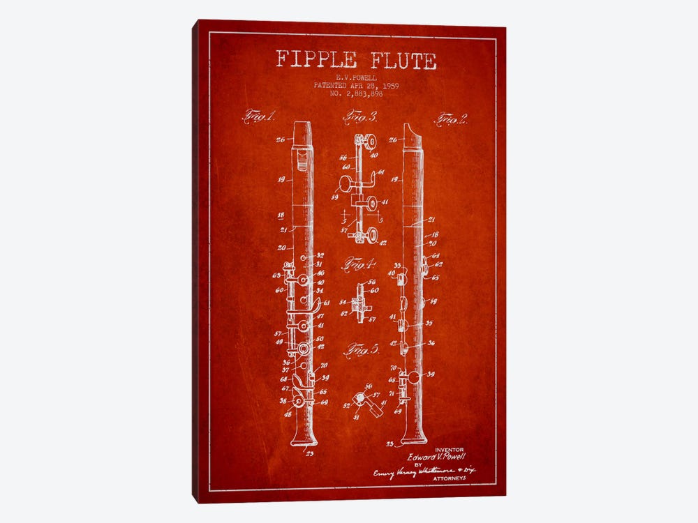 Fipple Flute Red Patent Blueprint by Aged Pixel 1-piece Canvas Wall Art