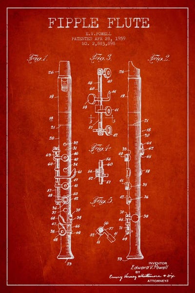 Music Blueprints: Fipple Flute Red Patent Blueprint by Aged Pixel