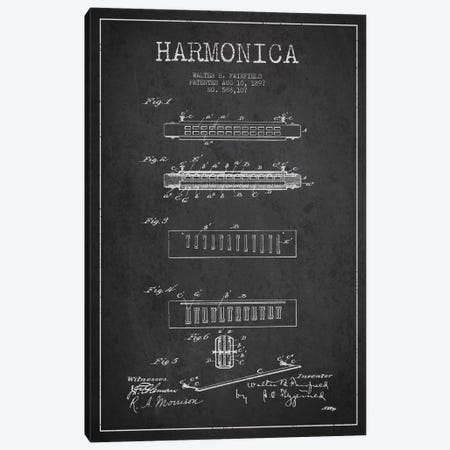 Harmonica Charcoal Patent Blueprint Canvas Print #ADP1019} by Aged Pixel Art Print