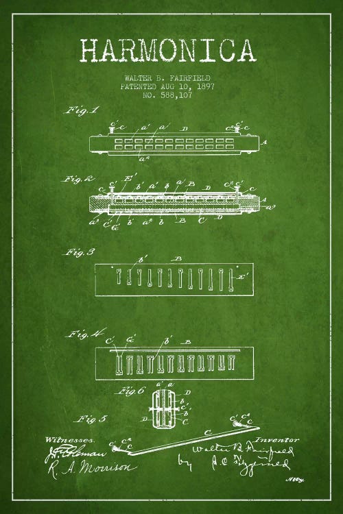 Harmonica Green Patent Blueprint