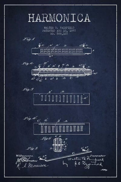Aged Pixel: Harmonica Navy Blue Patent Blueprint by Aged Pixel