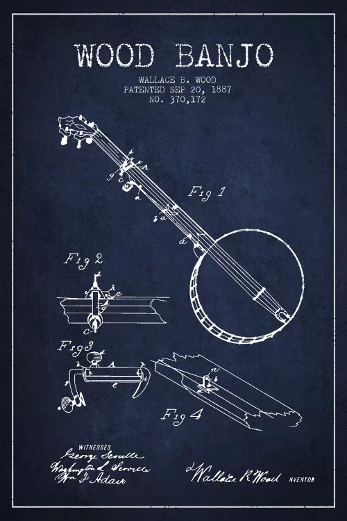 Wood Banjo Navy Blue Patent Blueprint