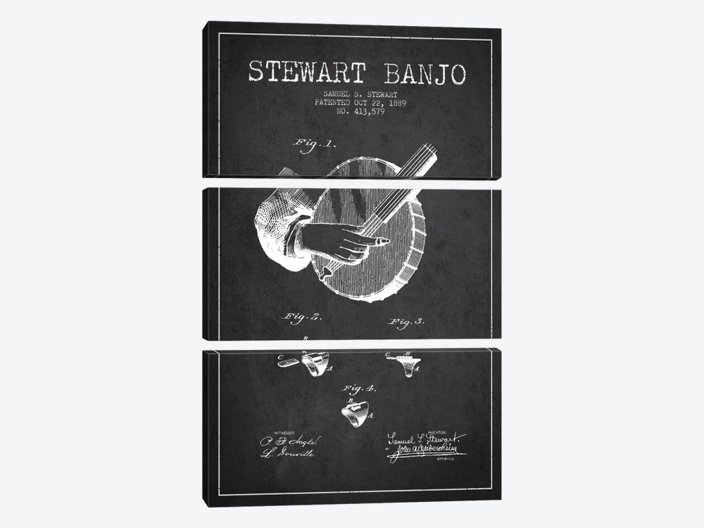 Stewart Banjo Charcoal Patent Blueprint by Aged Pixel 3-piece Canvas Art Print