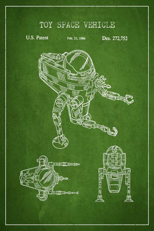 Toy Robot Green Patent Blueprint by Aged Pixel wall art