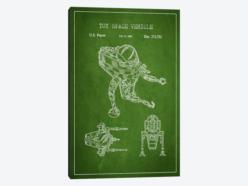Toy Robot Green Patent Blueprint by Aged Pixel 1-piece Canvas Wall Art