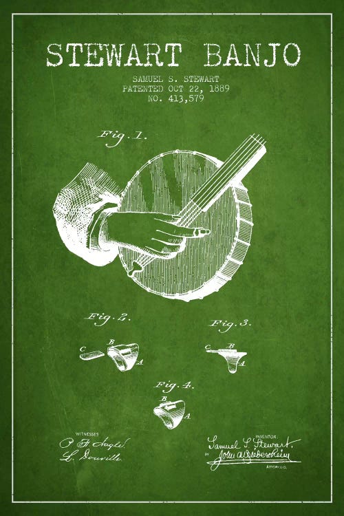 Stewart Banjo Green Patent Blueprint by Aged Pixel wall art