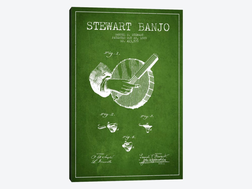 Stewart Banjo Green Patent Blueprint by Aged Pixel 1-piece Art Print