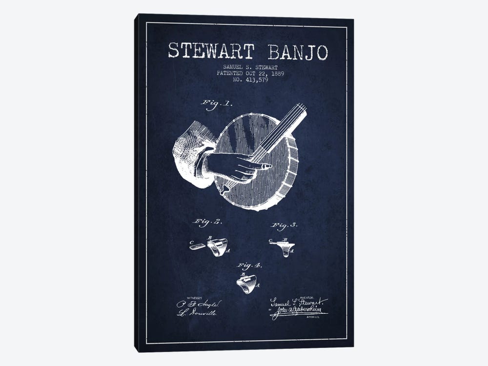 Stewart Banjo Navy Blue Patent Blueprint by Aged Pixel 1-piece Canvas Art
