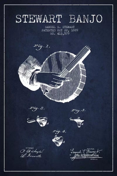 Music Blueprints: Stewart Banjo Navy Blue Patent Blueprint by Aged Pixel
