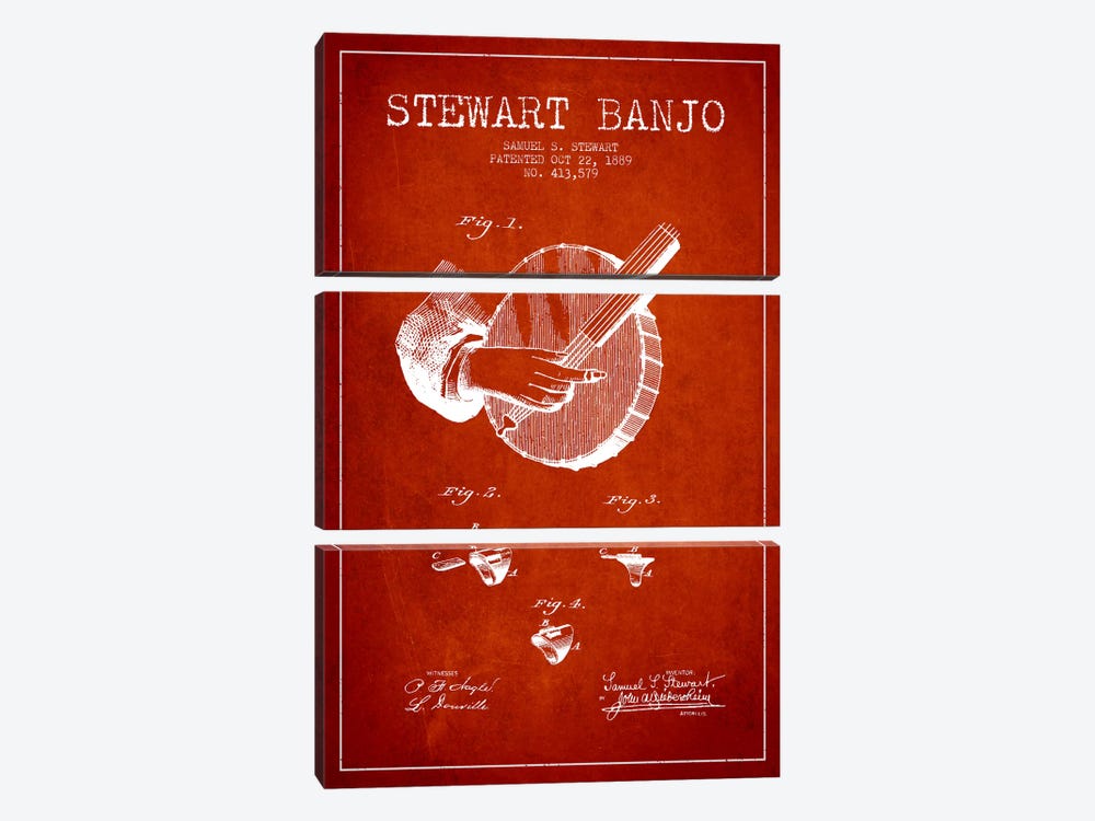 Stewart Banjo Red Patent Blueprint by Aged Pixel 3-piece Art Print
