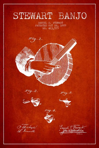 Music Blueprints: Stewart Banjo Red Patent Blueprint by Aged Pixel