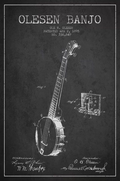 Olesen Banjo Charcoal Patent Blueprint