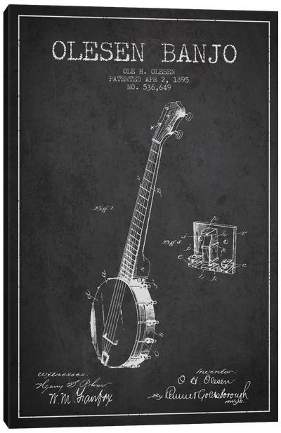 Olesen Banjo Charcoal Patent Blueprint Canvas Art Print - Aged Pixel: Music