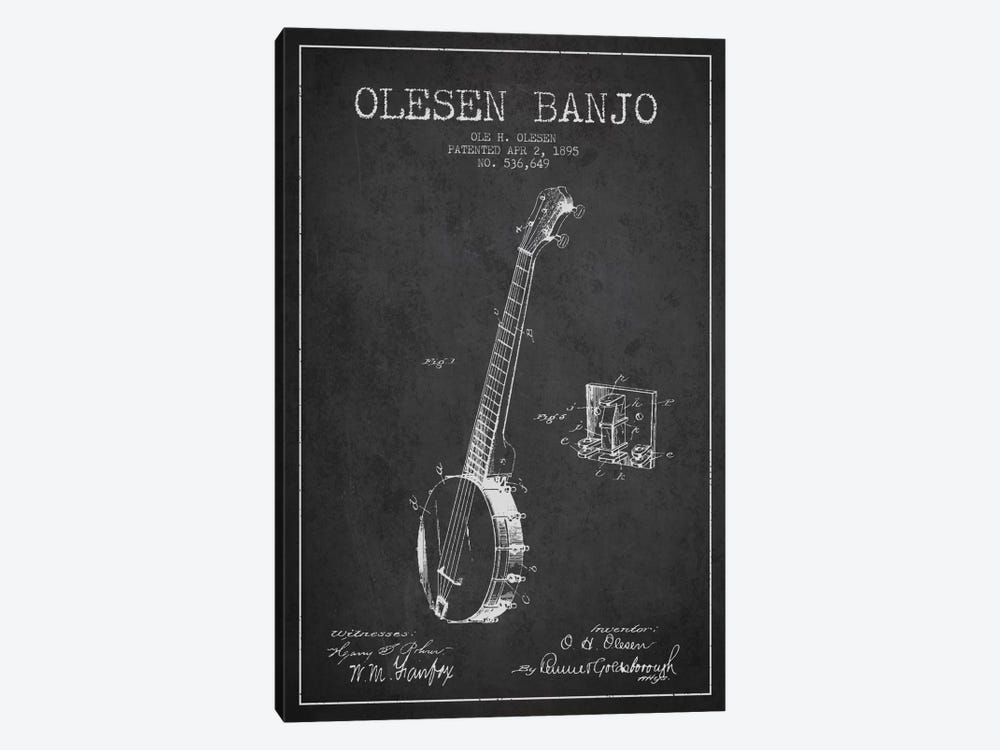Olesen Banjo Charcoal Patent Blueprint by Aged Pixel 1-piece Canvas Print