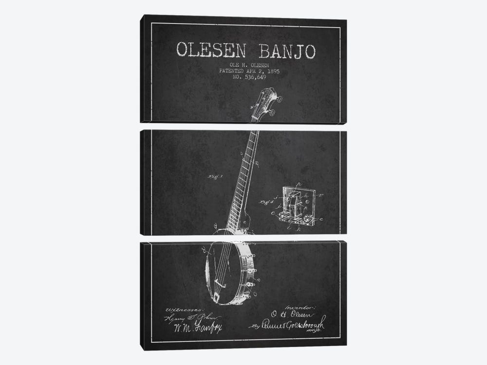 Olesen Banjo Charcoal Patent Blueprint by Aged Pixel 3-piece Art Print