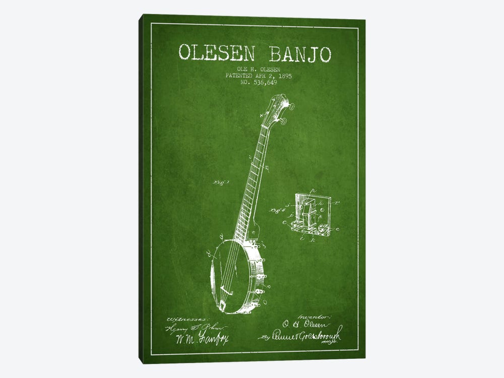 Olesen Banjo Green Patent Blueprint by Aged Pixel 1-piece Canvas Artwork