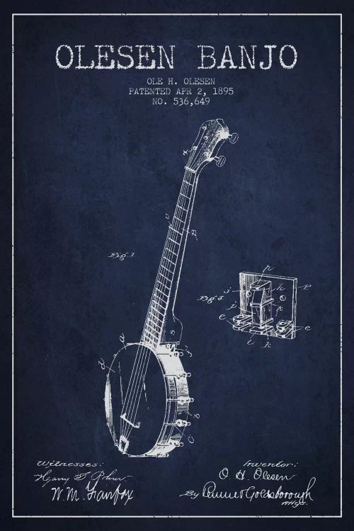 Olesen Banjo Navy Blue Patent Blueprint by Aged Pixel wall art