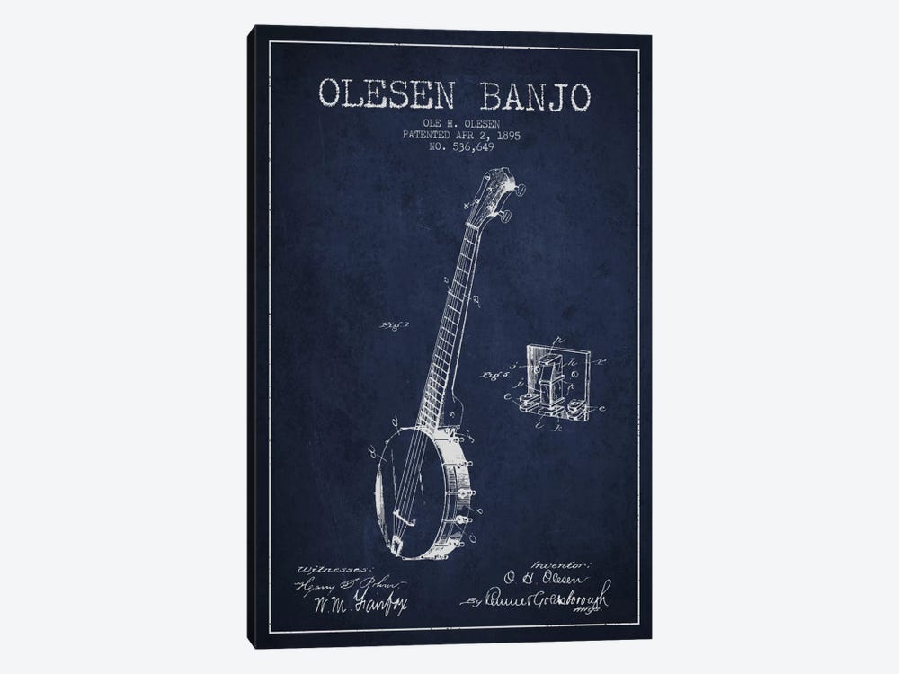 Olesen Banjo Navy Blue Patent Blueprint by Aged Pixel 1-piece Canvas Print