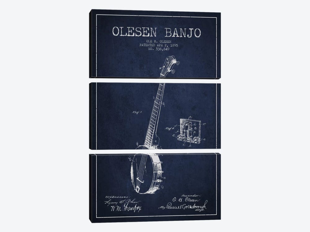 Olesen Banjo Navy Blue Patent Blueprint by Aged Pixel 3-piece Canvas Print