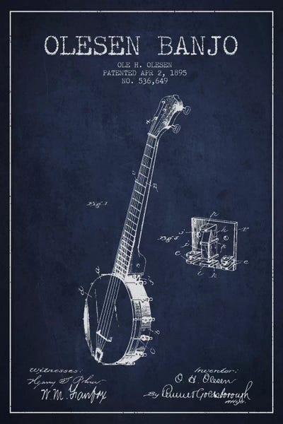 Music Blueprints: Olesen Banjo Navy Blue Patent Blueprint by Aged Pixel