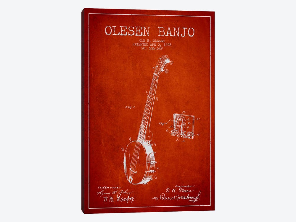 Olesen Banjo Red Patent Blueprint by Aged Pixel 1-piece Canvas Art